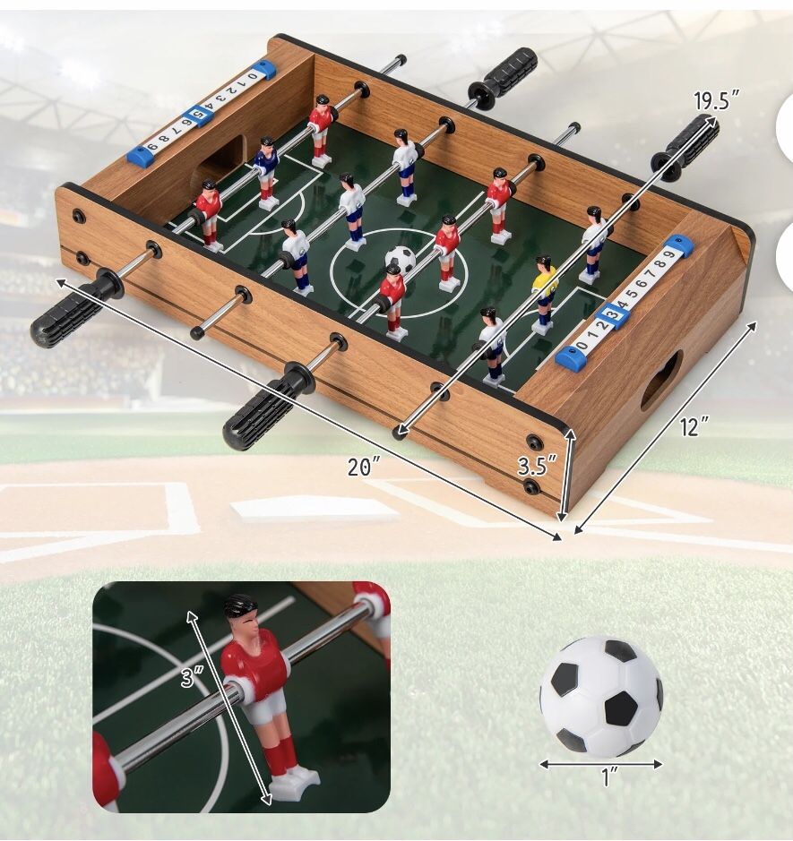 Mini Football Table for Double Player w/ Durable Handle 2 Footballs Game Room