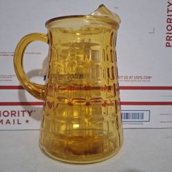Vintage Antique Yellow Glass Pitcher 9" Drink Server Kitchen Home Decor