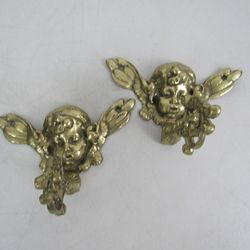 Glo-Mar Art Works NY Ornate Solid Brass Vintage Angel Cherub Hooks


