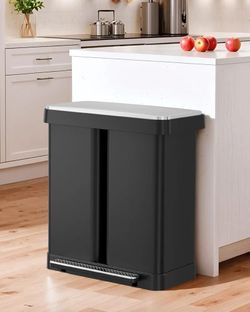 16 Gallon Dual Trash Can, 60L(2x30L) Stainless Steel Kitchen Garbage Can, Step-on Classified Recycle Garbage Bin with Removable Inner Buckets, for Kit