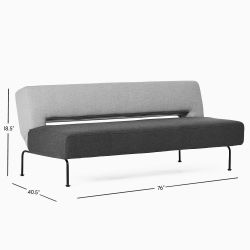 West Elm Ruby Futon Gray Fabric Modern Minimalist Black Metal Legs Sofa Bed