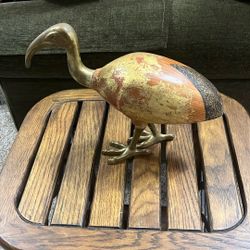 10” MCM Italian Ibis Bird Brass And Solid Wood Sculptures Gold Gilt