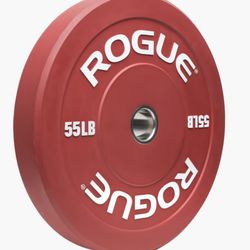 New condition rogue echo color bumper plates, pairs of 55’s, 35’s, 25’s, 15’s, 10’s, retail $1080