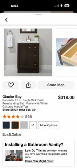 Glacier Bay Bannister 25 in. Single Sink Dusk Freestanding Bath Vanity with White Cultured Marble Top