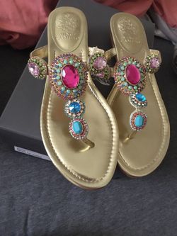 Never worn Vince Camuto Jeweled gold flats women size 9 negotiable on price