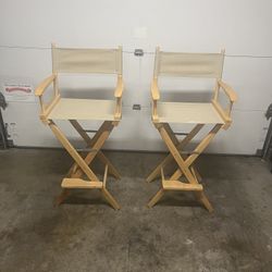 2 Pier One Imports Tall Wood Folding Directors Chairs With Foot Rests