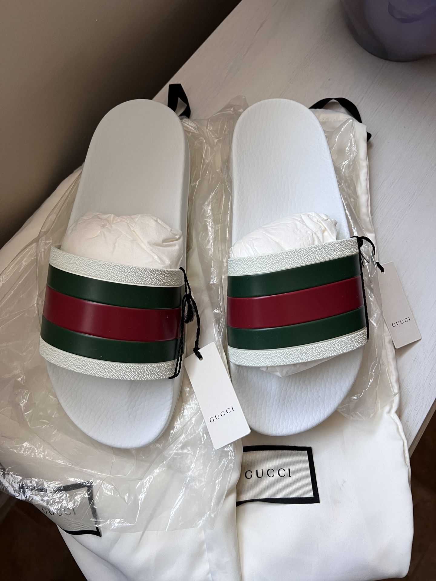 White Gucci Slides