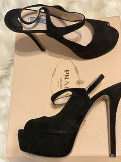 Prada Women's Black Suede Peep Toe
