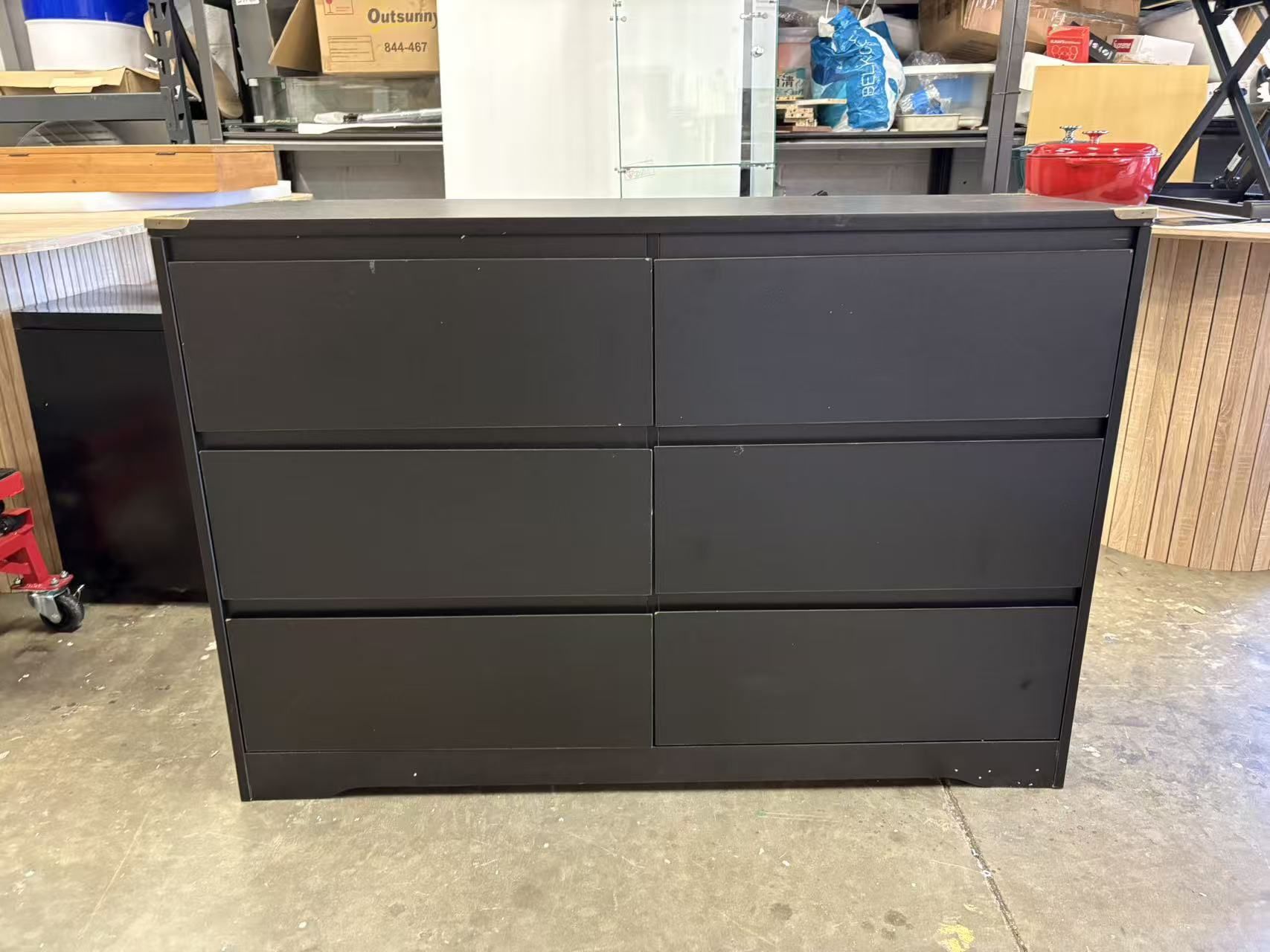 Modern Black 6 Drawer Dresser - Simply Chest of Drawers for Bedroom, Closet, Living Room, Hallway, Entryway, Wood Storage Double Dresser with Smooth M