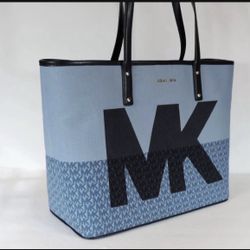 Michael Kors Carter Denim MK Open Tote (Extra Large, Blue) barley used