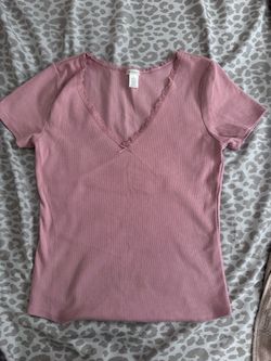 Bozzolo Pink Ribbed V-Neck Top