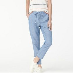 J. Crew Cotton Tie Waist Seaside Blue Chambray Cropped Pants Women's Large
