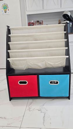 Kids Book Rack with Storage Bins
