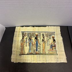 Vintage Egyptian Hand Painted Papyrus Art Signed 10" x 13.5" Ancient Scene 