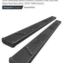 6.5 Inches Running Boards Compatible with 2019-2024 Chevy Silverado/GMC Sierra 1500, 2020-2024 Silverado/Sierra 2500HD 3500HD Crew Cab Side Steps Nerf