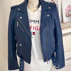Michael Kors Moto  Leather Jacket Size Large, Like New/Chamarra MK Grande Como Nueva