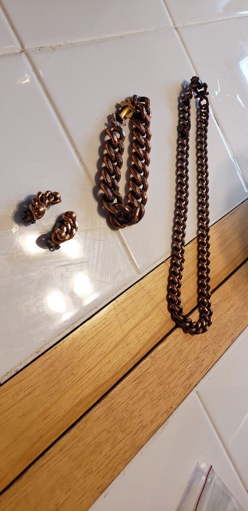 Vintage Chunky Bracelet Necklace Earrings