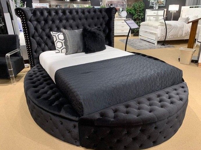 Black queen size round storage bed frame