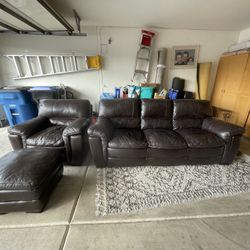 Leather Couch, Chair & Ottoman