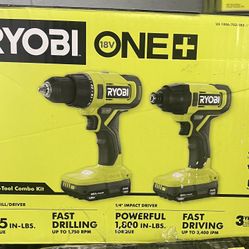 Ryobi 18v  drill 1/4 impact driver 2-tool combo set  Your Price $100