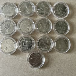 13 Uncirculated State Quarters In Protective Cases