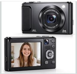 Digital Camera for Photography, 4K 48MP Point and Shoot Camera Dual Lenses Autofocus, 16X Digital Zoom, Anti-Shake, 32GB Card, 2 Batteries, Compact Vl