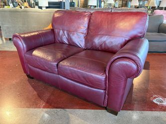 Durable Burgundy Leather Loveseat with Rolled Arms