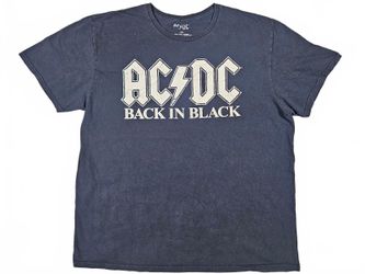 AC/DC Men Black Cotton Back In Black Graphic Tee XL Distressed
