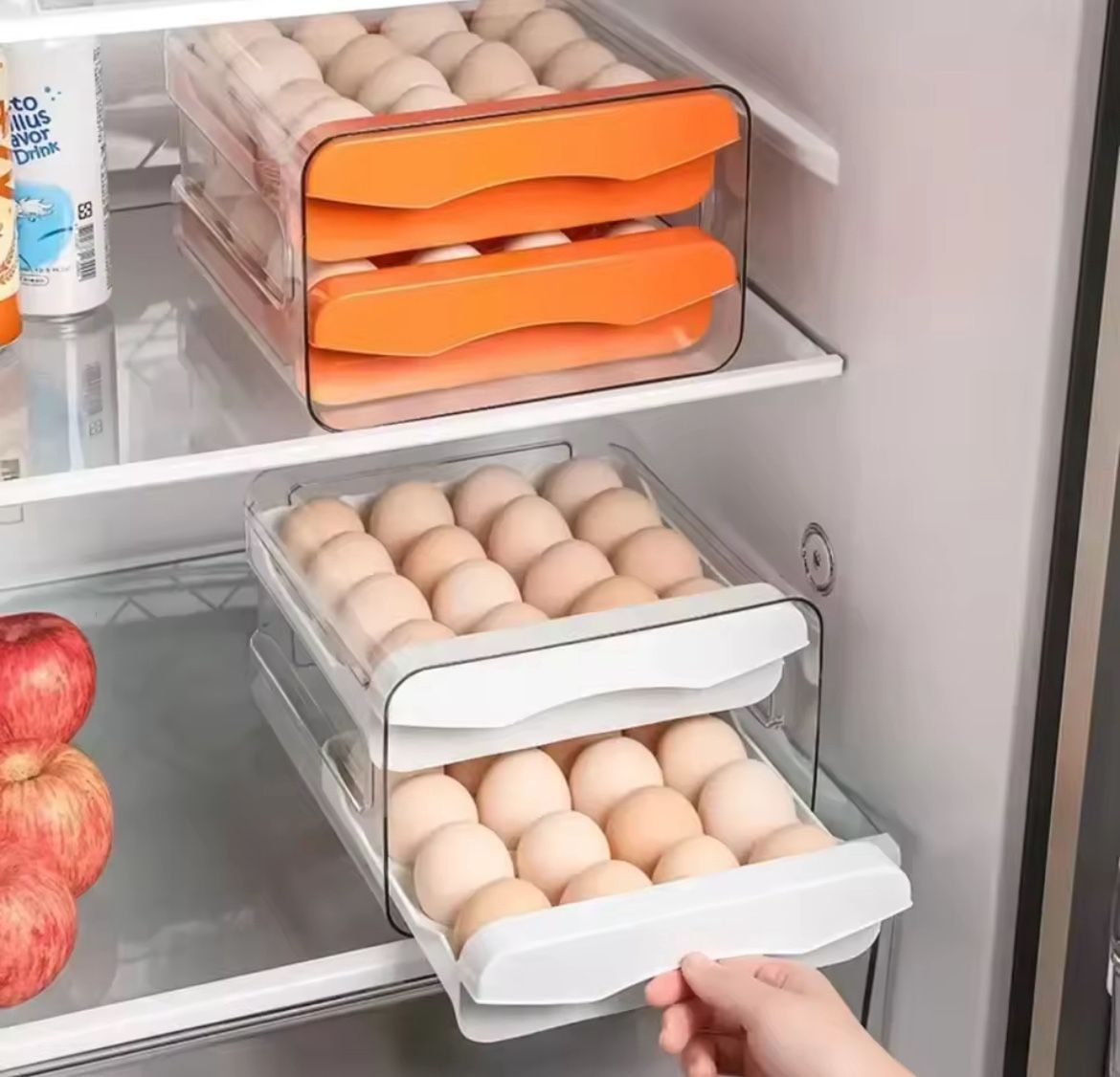 Automatic Scrolling Egg Rack Refrigerator Eggs Storage Box Holder Storage Box Egg Double-Layer Drawer-Type Eggs Box Kitchen