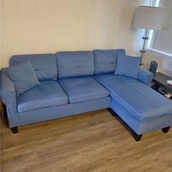 Modern Blue Tufted Reversible Sectional Sofa