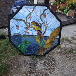 Vintage Lead Glass Framed In Wood With Backlight Around 55 Inches Diameter