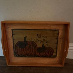 Autumn Greetings Pumpkin Wood Tray