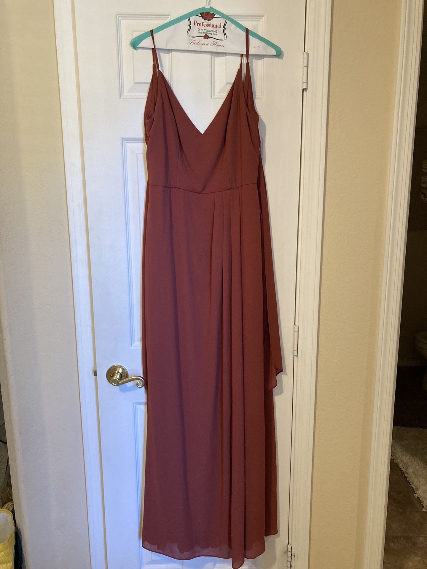 David's Bridal chiffon spaghetti strap bridesmaid dress- Cinnamon