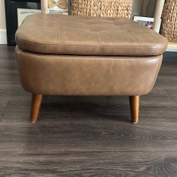 Brown Leather Storage Ottoman – 24” x 21” x 16”  Selling a square brown leather ottoman with removable top. 	•	Dimensions: 24” (top) x 21” (depth) x 1