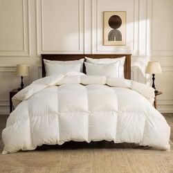 BPC Organic Down Comforter Full Size,750FP Hotel-Luxury Fluffy Duvet Insert 100% Cotton Cover,82x86