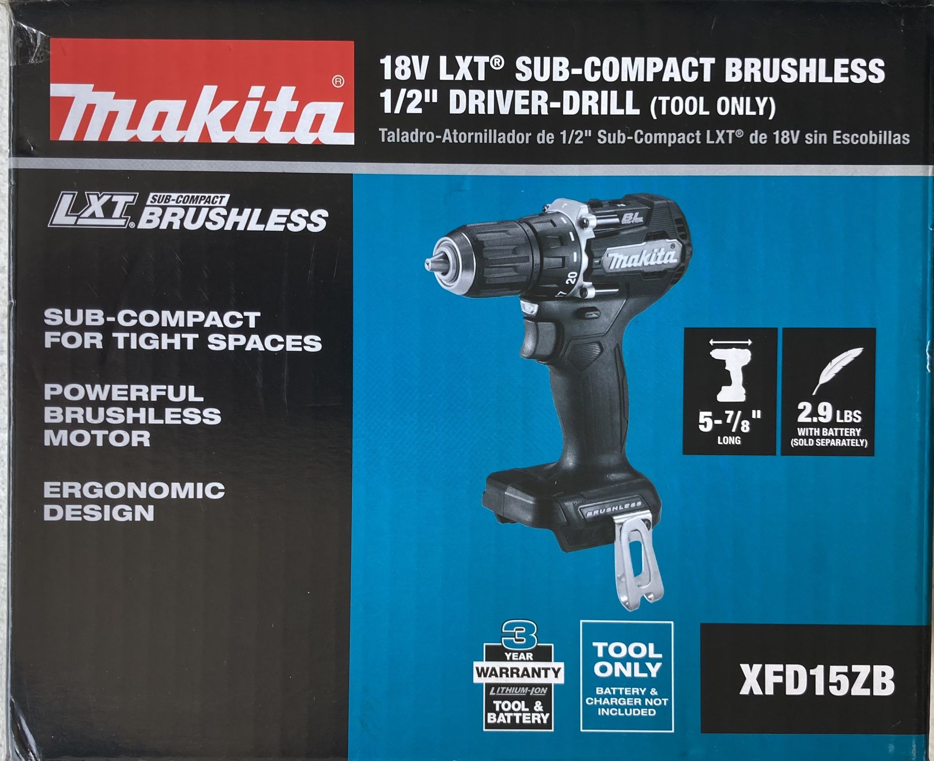 Makita 18V LXT Lithium Ion Sub Compact Brushless Cordless 1/2 in. Driver Drill (Tool Only)