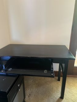 Desk- Black With File Drawer Cab.,  Key Board Tray $25