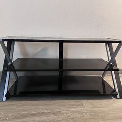 Black TV Stand for 60" Flat Panel TVs with Tempered Glass Shelves