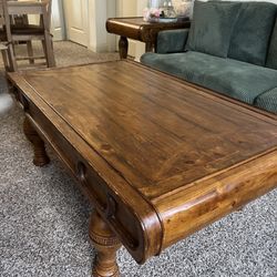 Vintage Hardwood Coffee Table and End Table Set 