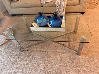 Living room coffee table, side table, and decor