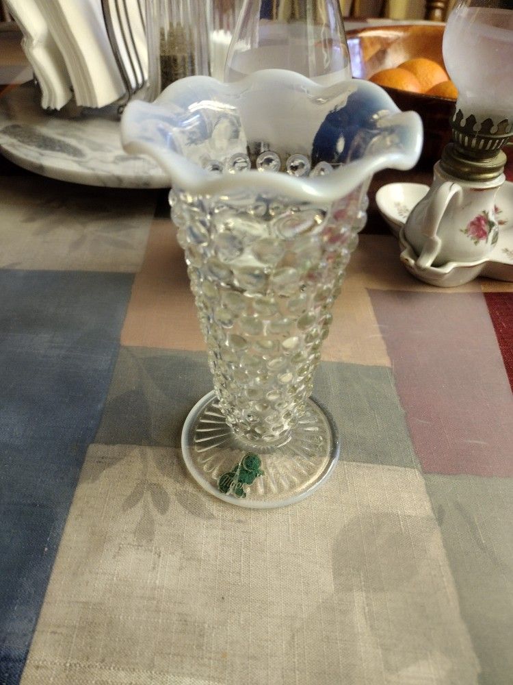Vintage Opalescent Moonstone Vase Glassware Hocking Hobnail