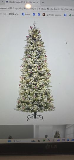 Flocked Christmas Tree 7 1/2  w/ matching lighted wreath