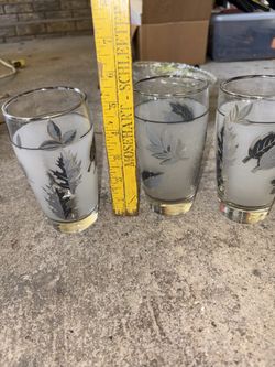 Set of 3 LIBBEY SILVER LEAF FROSTED 12oz 5.25" Water Glasses