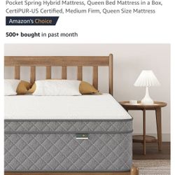 Queen Box spring and standard metal queen size bed frame for sale. Mattress Also Available 