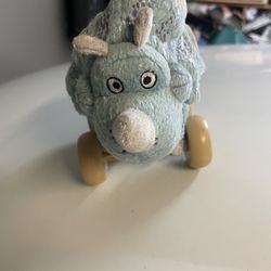 Vintage Disney Store Toy Story Trixie Plush Pull Toy on Wheels Blue Dinosaur 9”