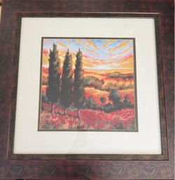 Framed Tuscany Landscape with Cypress Trees