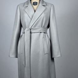 Zara Women’s Belted Light Gray Coat - Elegant Tailored Design, Size L
