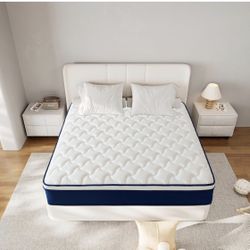 King Size Mattress, 12 Inch Memory Foam Gel Foam Plush Top, White Blue, 80x76 Inches, New in Box