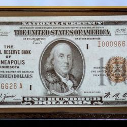 Rare 1929 FRB vintage $100 bill brown seal low serial note PCGS AU55