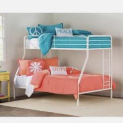 White Metal Twin Over Full Bunk Bed Frame